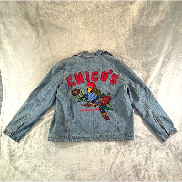 Chico's Jean Jacket Women's 1 US small Anniversary Collection Parrot Beaded - Picture 11 of 14